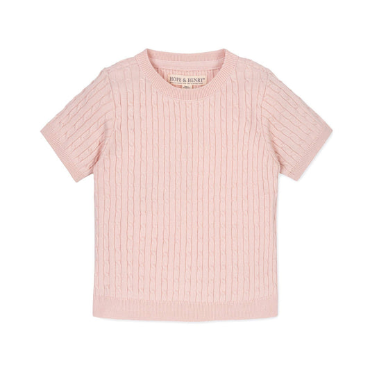 Organic Short Sleeve Cable Sweater: Pale Pink