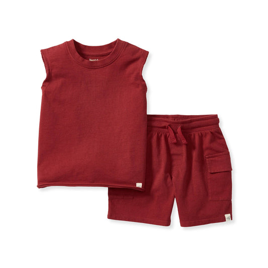Acid Wash Red Boy Tee & Shorts Set - Brick