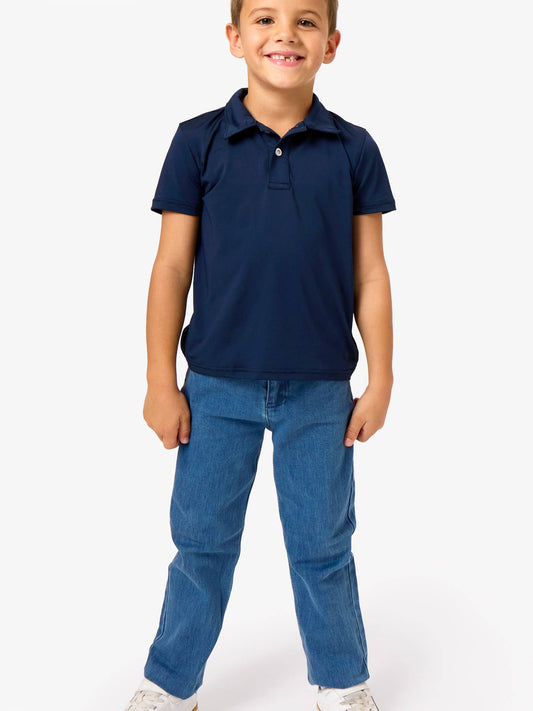 Boys Medium Wash Stretch Denim Straight Jeans: Blue