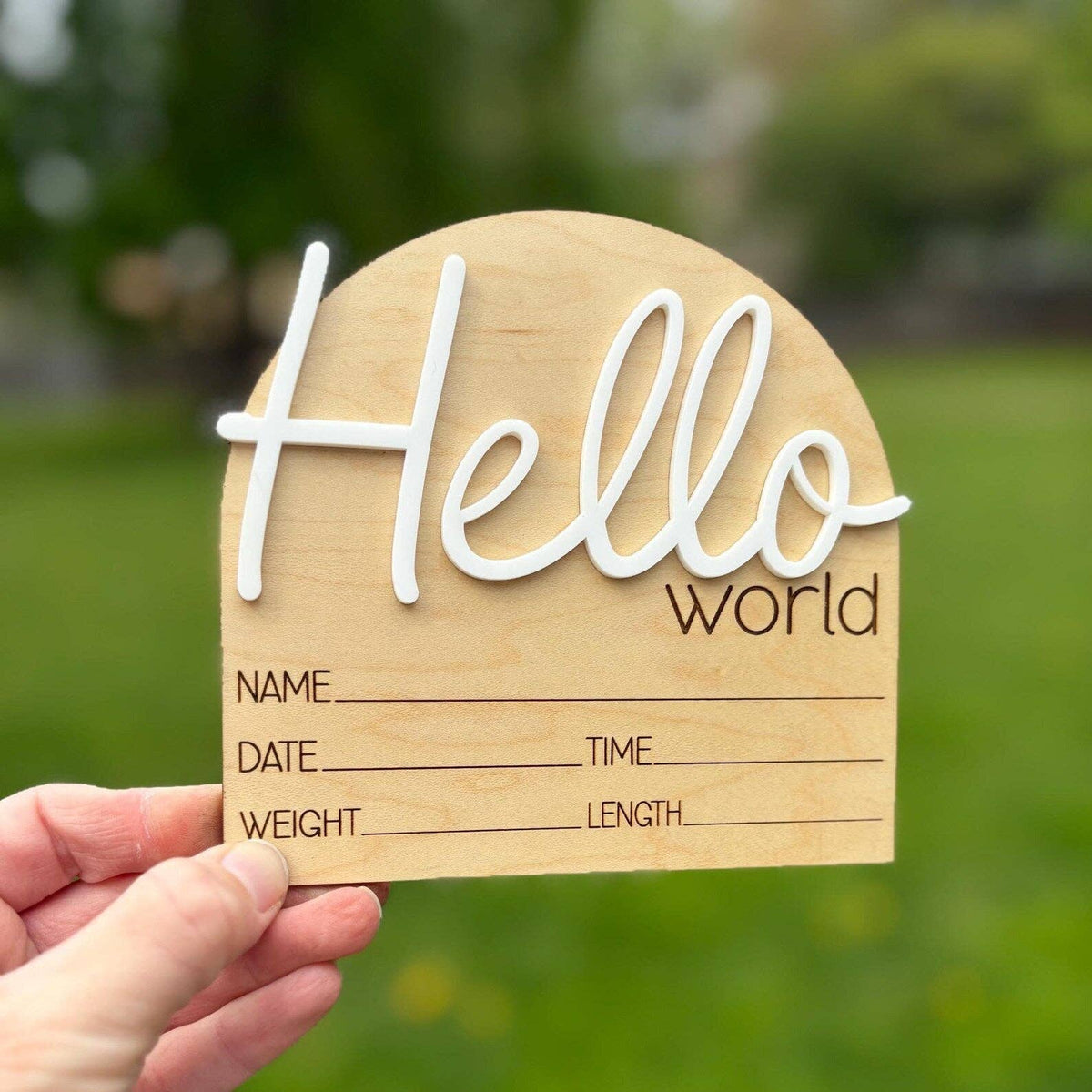 Hello World Birth Announcement Sign - Cursive: Deep Plum