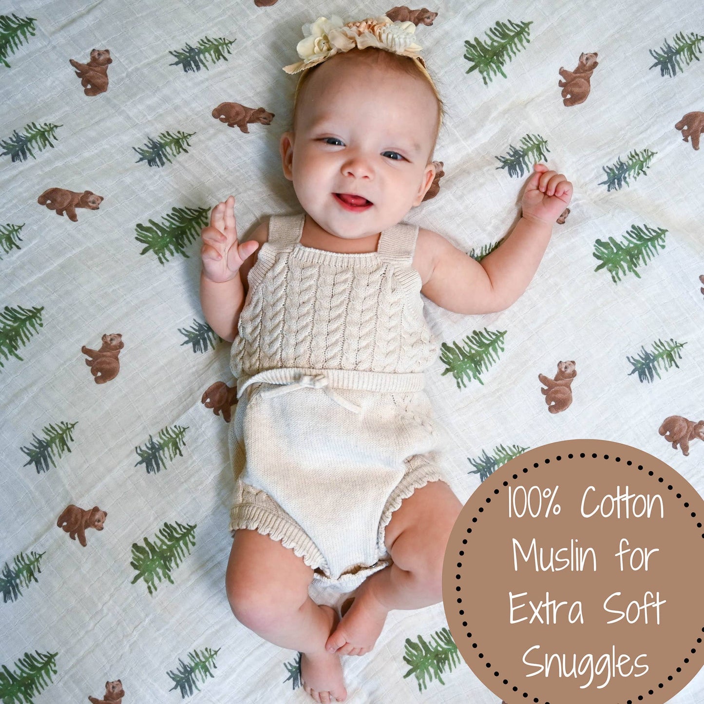 Baby Muslin Swaddle Blanket 47x47 Baby Bear