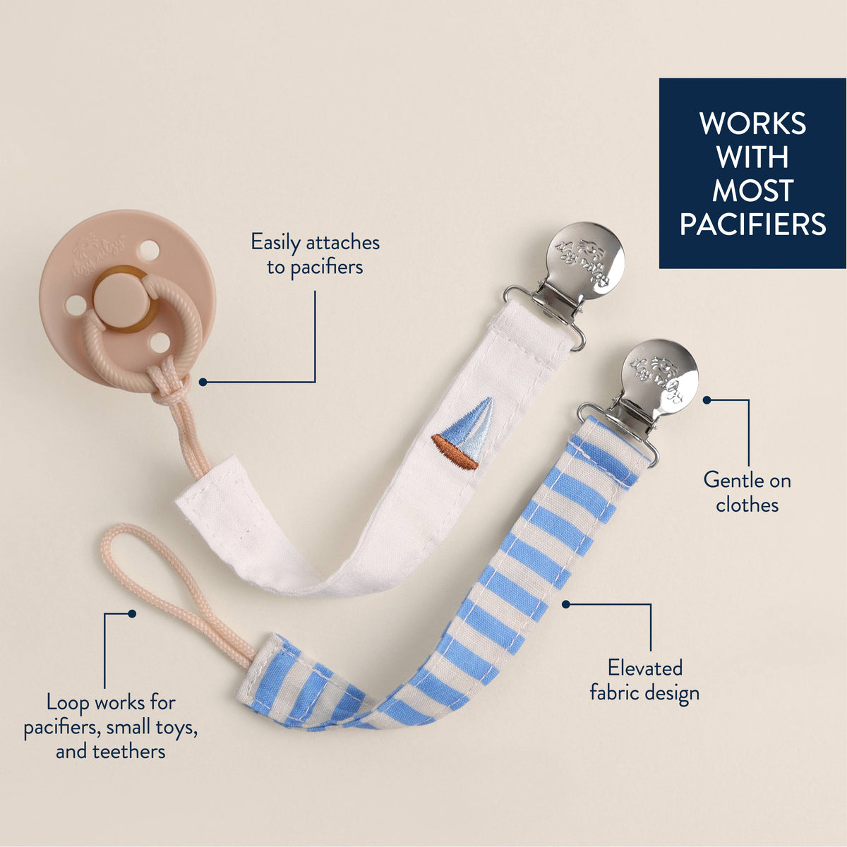 Itzy Clip™ - Fabric Pacifier Strap: Nautical
