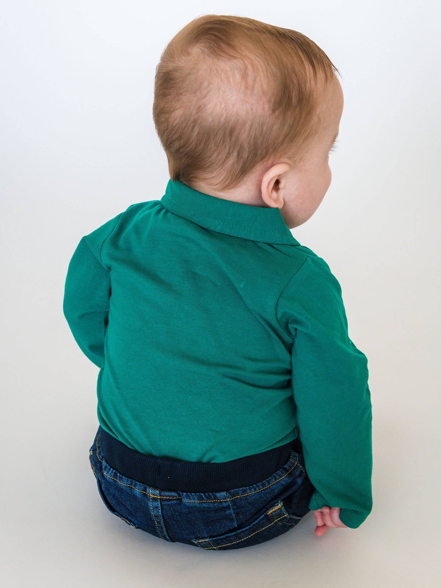 Baby Boys Emerald Green Knit Polo Bodysuit: Green