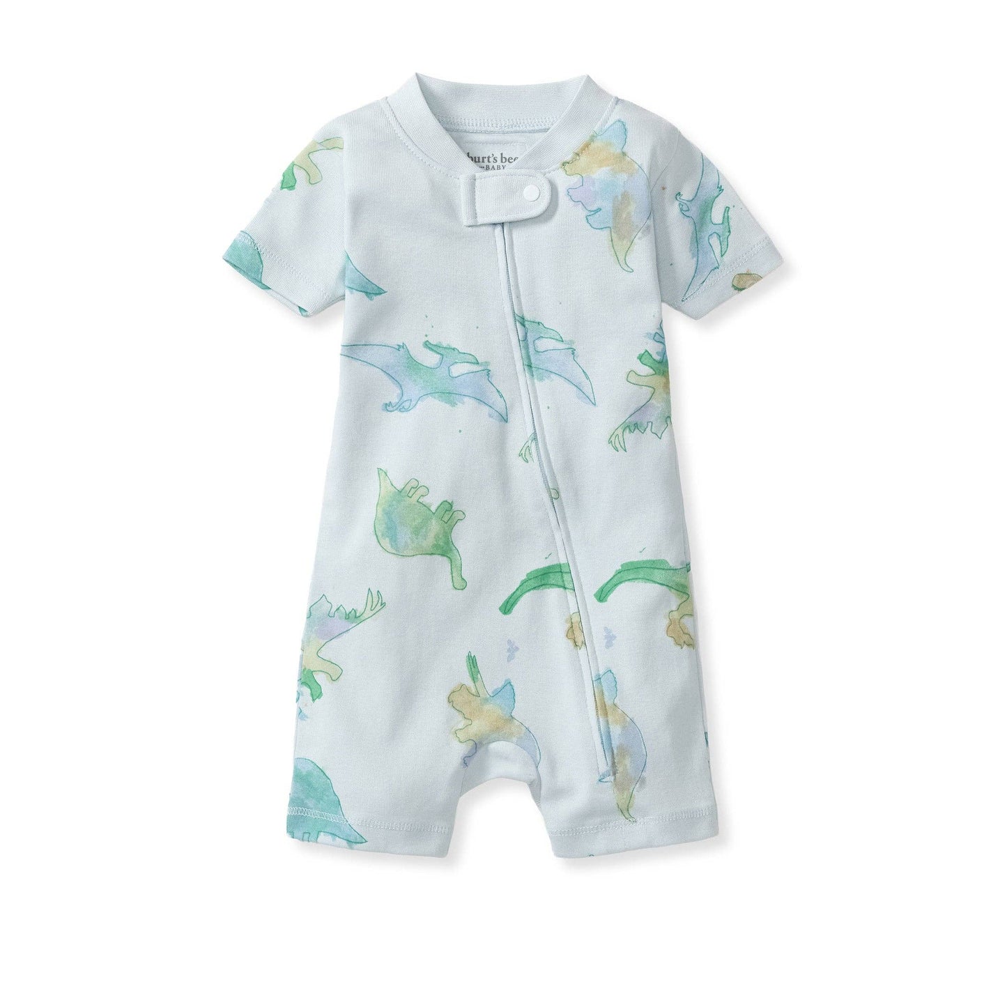Watercolor Dinos Organic Baby Sleeper Romper - Rain: 3-6M