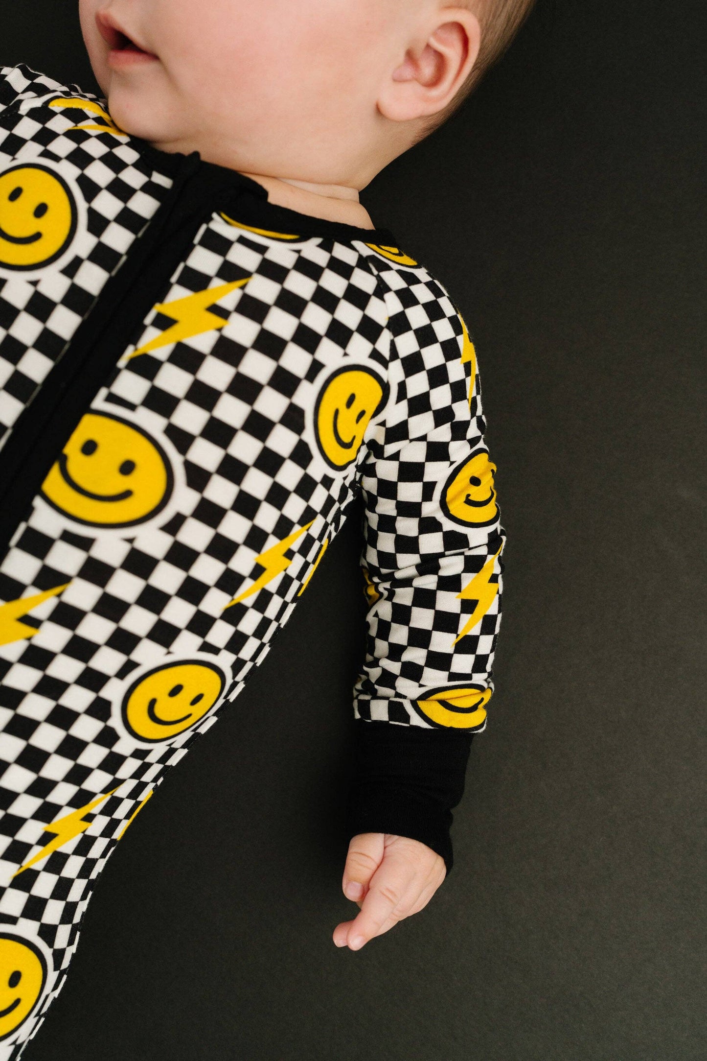 Black Bolt Check Bamboo Sleeper: 0-3M