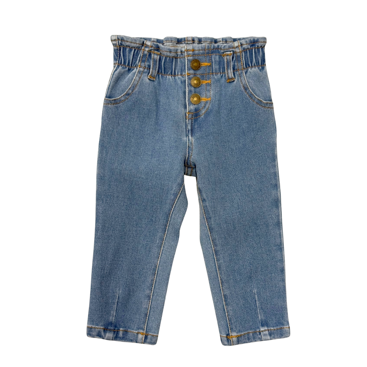 Babysprouts Girl's Paperbag Denim Pants: Mid Blue Wash