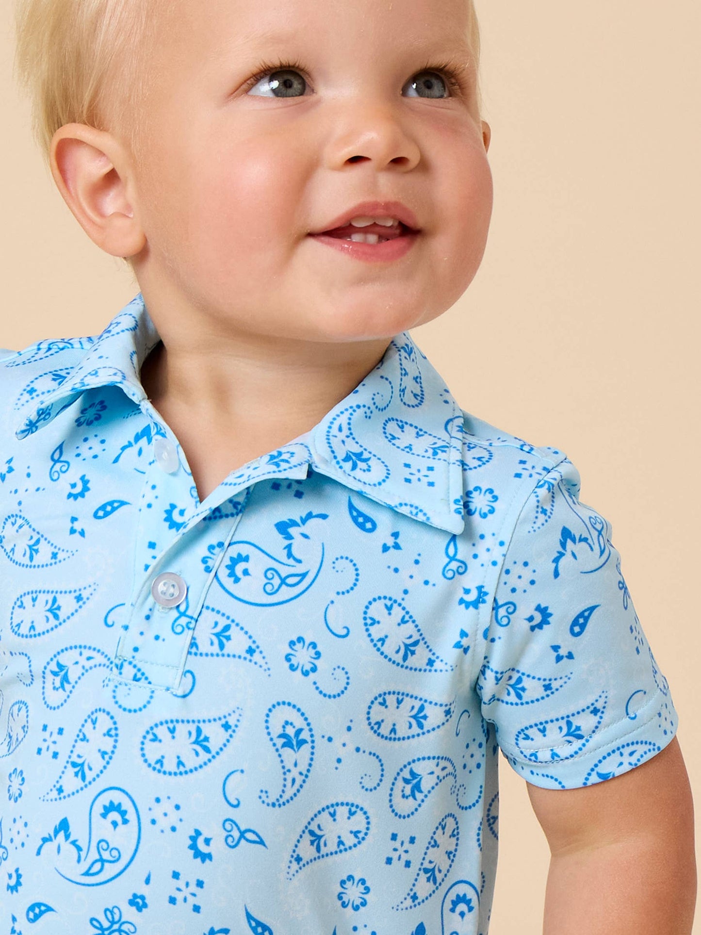 Boys Blue Western Bandana Knit Short Sleeve Performance Polo: Blue