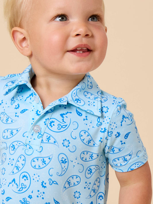 Boys Blue Western Bandana Knit Short Sleeve Performance Polo: Blue