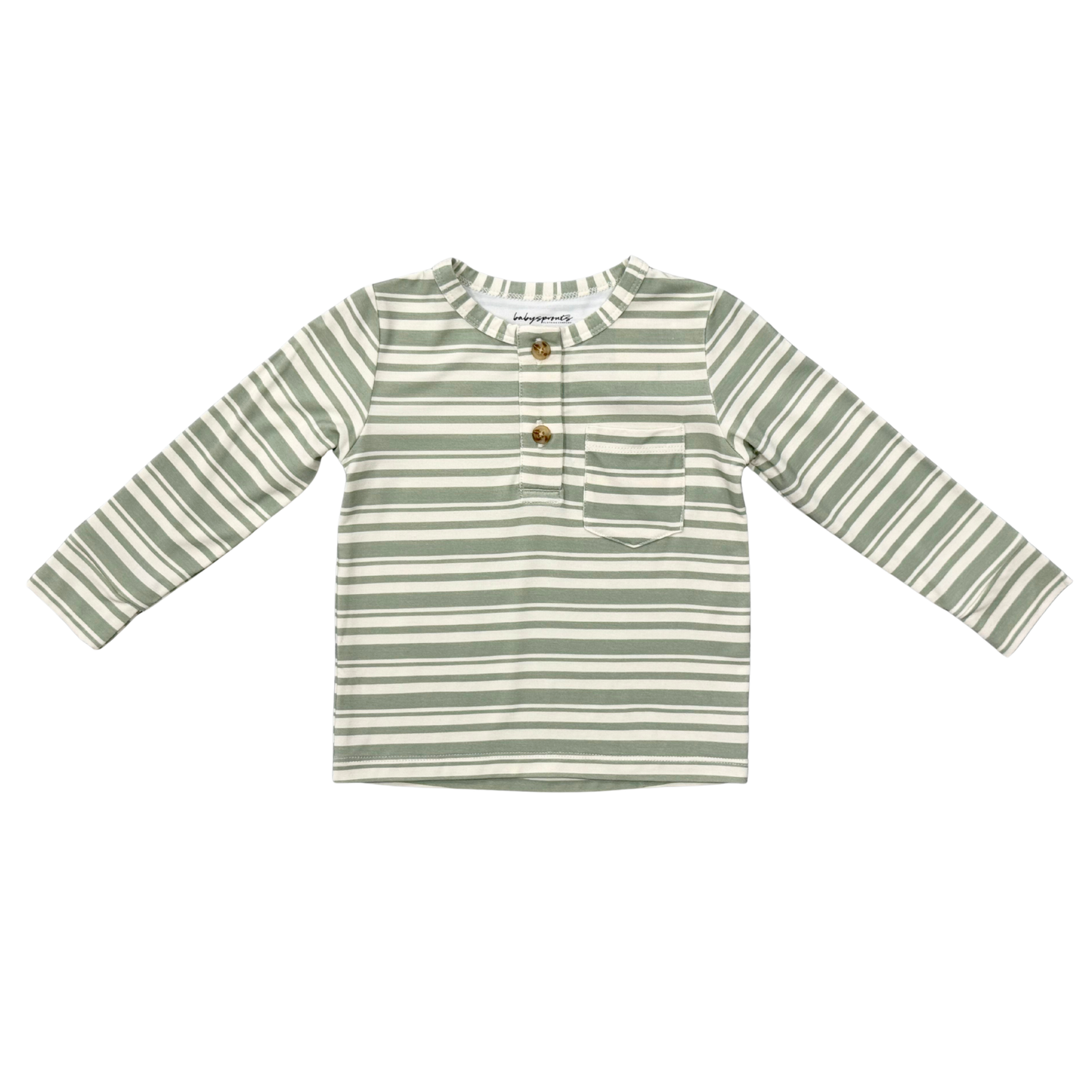 Babysprouts Boy's Long Sleeve Henley Shirt: Sage Stripe