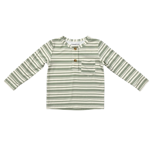 Babysprouts Boy's Long Sleeve Henley Shirt: Sage Stripe
