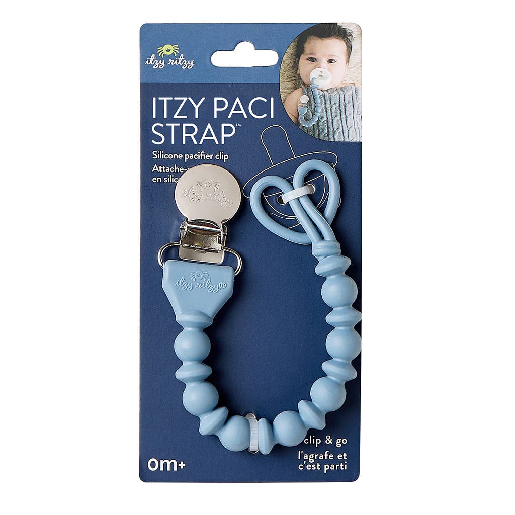 Itzy Paci Strap™ Silicone One-Piece Pacifier Clips: Blue Beaded