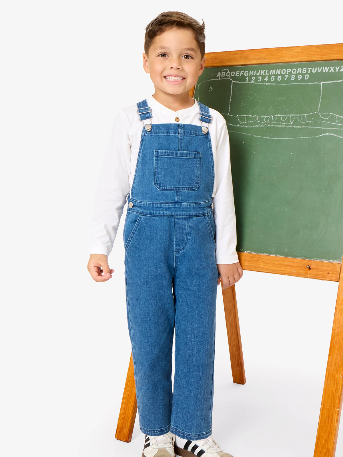 Medium Wash Stretch Denim Overalls: Blue