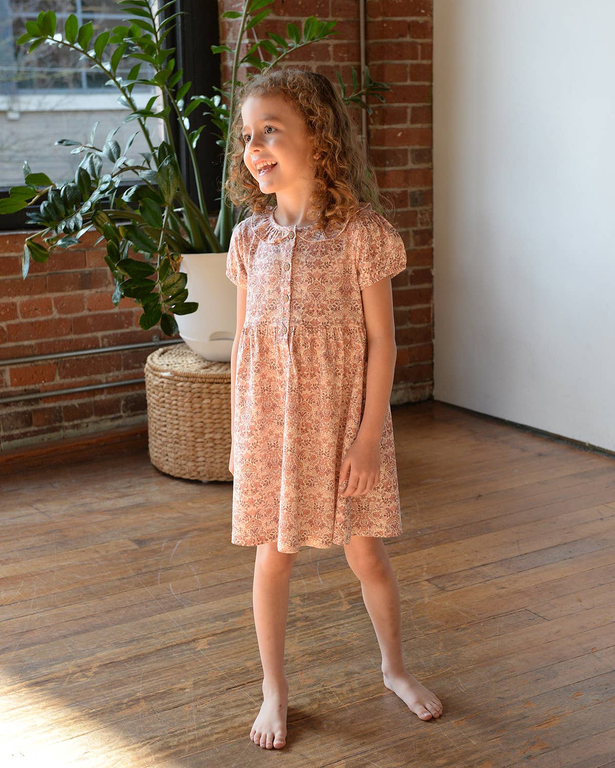Girl Spring Frill Collar Henley Dress- Spring Bouquet: 3Y