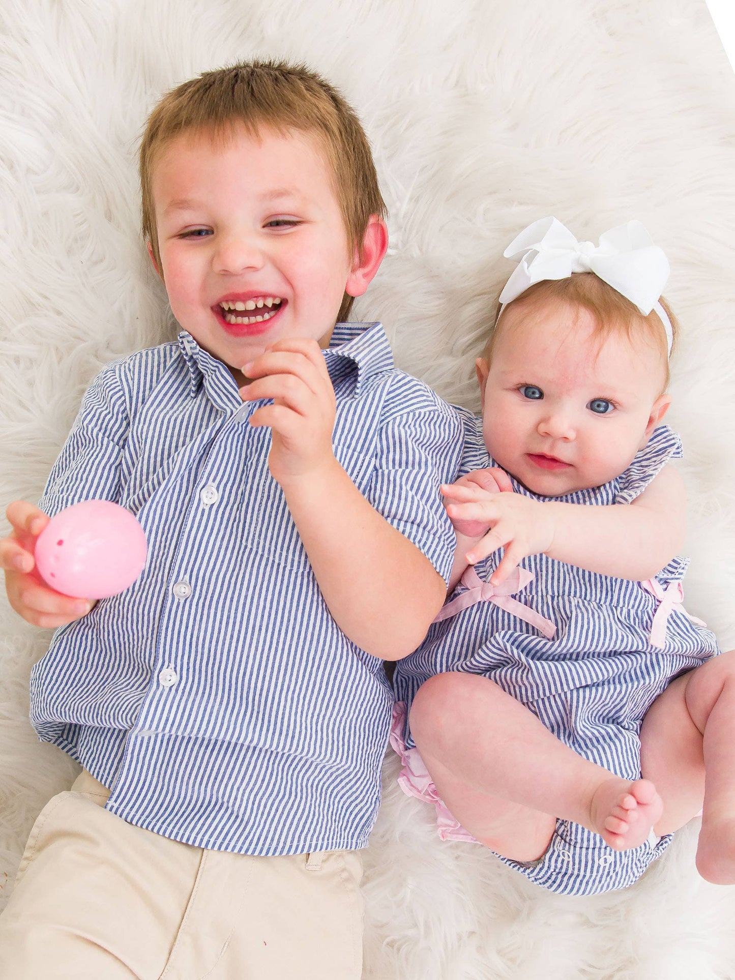 Boys Blue Seersucker Short Sleeve Button Down Shirt: Blue / 2T