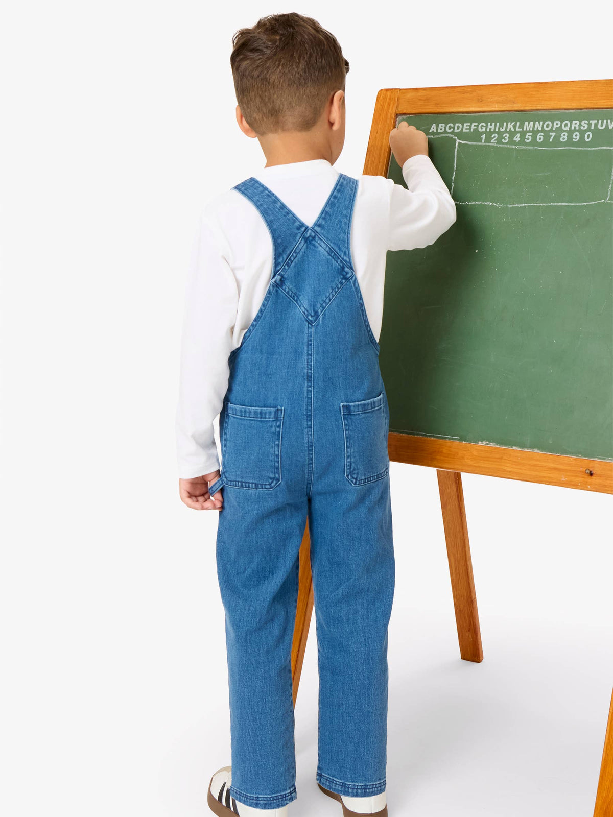 Medium Wash Stretch Denim Overalls: Blue